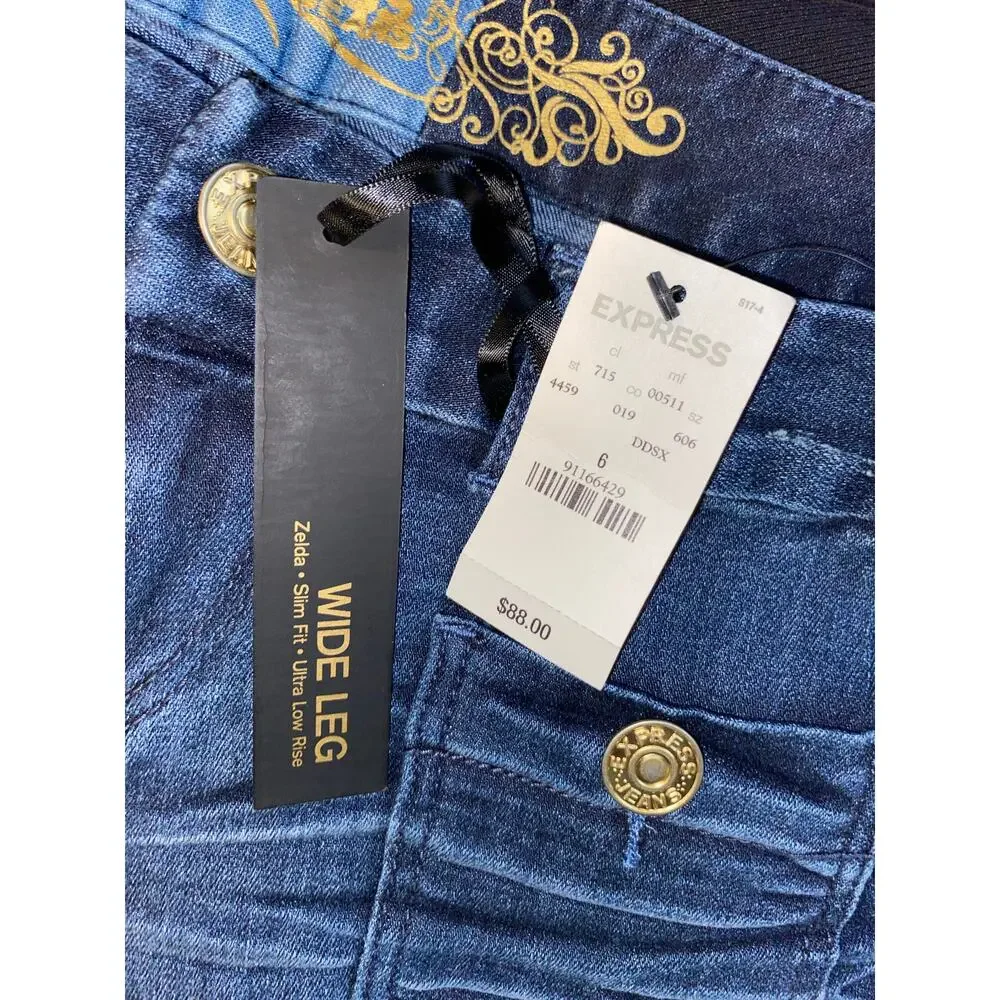 Express Zelda Wide Leg Jeans Women’s Size 6 Ultra Low Rise Dark Wash NWT $88.00 - Picture 11 of 12